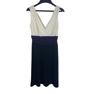 VTG 90s Bmoss Stretch Color Block V-neck A-line Sleeveless Dress S